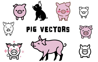 Obraz premium set of simple pig character vectors