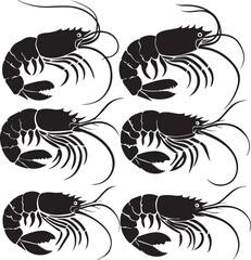 Vector illustration of a shrimp, a member of the Caridea order, depicted in a scratchboard style. This hand-drawn image captures the intricate details of the shrimp's anatomy