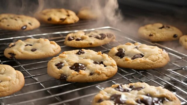 The oven fills with smoke as cookies bake, highlighting the delicious and appetizing experience