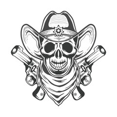 Cowboy skull with bandana and short gun background on it