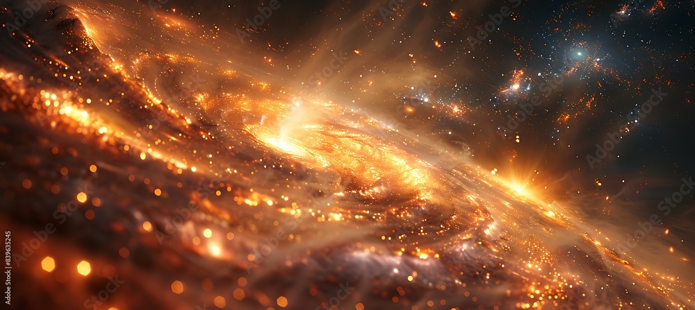 Poster closeup of spacetime distortion near black hole with light bending and stars being stretched using m