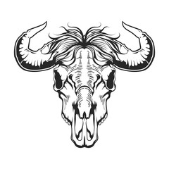 Cow head skull with some hair for cowboy vector design