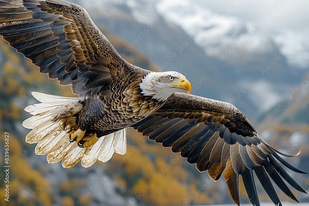 Poster closeup shot of bald eagle flight captured dynamic action photography using mirrorless camera burst 