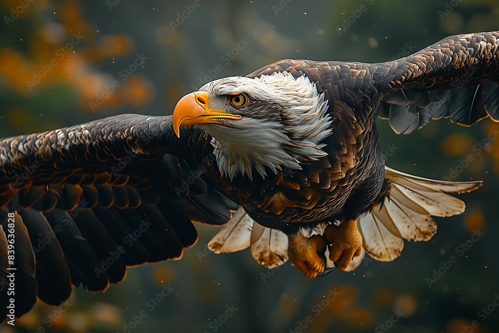 Poster closeup shot of bald eagle flight captured dynamic action photography using mirrorless camera burst 