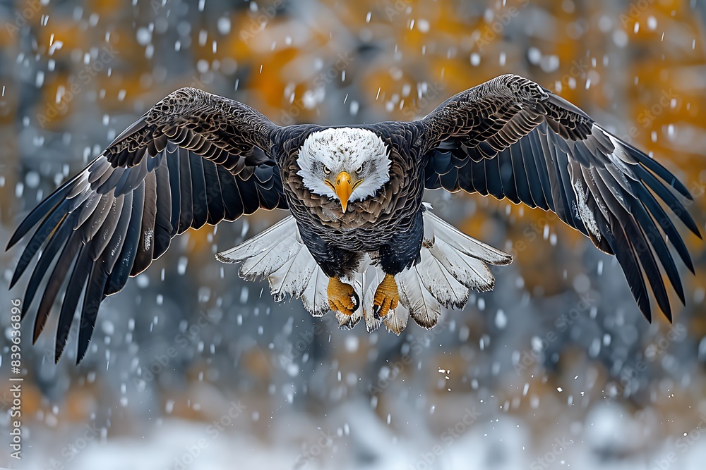 Poster closeup shot of bald eagle flight captured dynamic action photography using mirrorless camera burst 