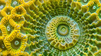 Green yellow colors closeup surface texture anemones bright pattern circular fine lines Anemones Surface Concept