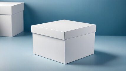 Obraz premium Plain White Box Mockup on Blue Template Clean Packaging Design
