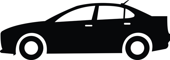 Car icon. The car style vector. Side view black flat isolated on transparent background. Transportation symbol, traffic sign, travel element for website and app
