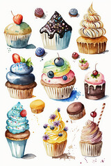 Colorful assortment of frosted cupcakes