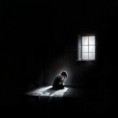 Light's Embrace: Shadowy Silhouette in a Dimly Lit Room
