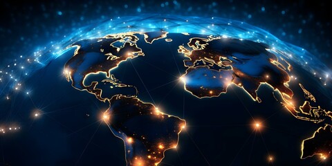 Navigating a Futuristic Earth Interconnected Lines of Technology, Internet, Social Media, and Travel. Concept Futuristic Earth, Interconnected Technology, Internet, Social Media, Travel