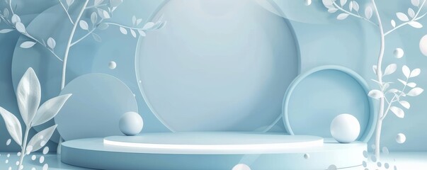 Elegant 3D podium with blue circular background for product display or branding