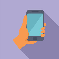 Hand is holding a smartphone with a blank screen, suggesting browsing or using an app