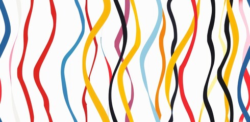 Obraz premium An abstract seamless pattern of colorful, curved lines of varying widths, set against a smooth white backdrop