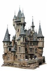 Fototapeta premium Old fairytale castle, medieval castle isolated with white background