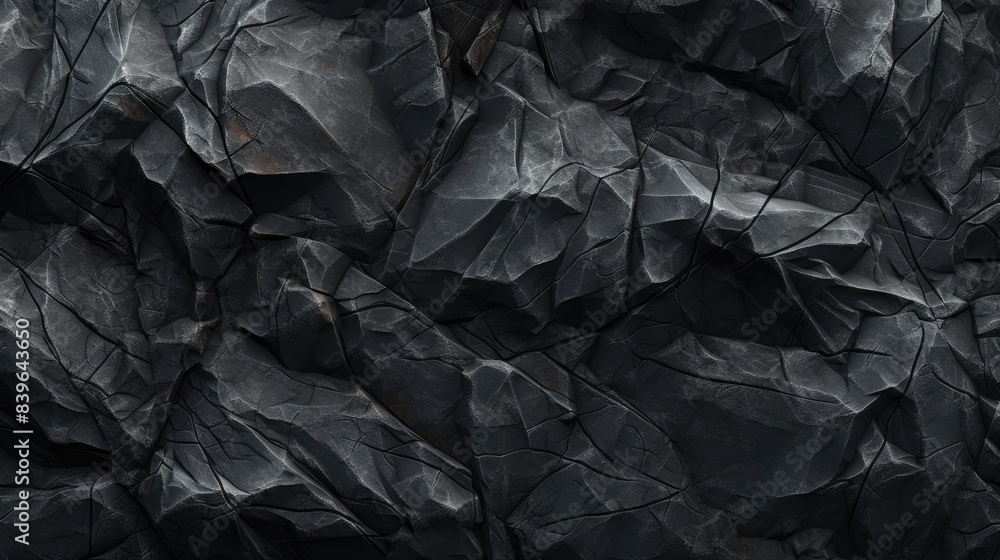 Poster rock texture with cracks. black stone background with copy space for design. wide banner.