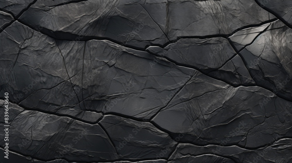 Poster rock texture with cracks. black stone background with copy space for design. wide banner.