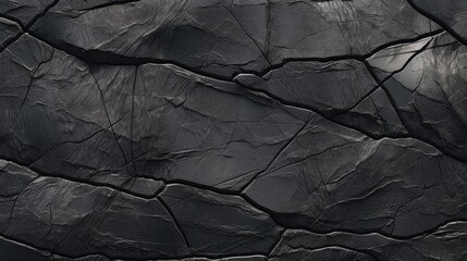 Rock texture with cracks. Black stone background with copy space for design. Wide banner.