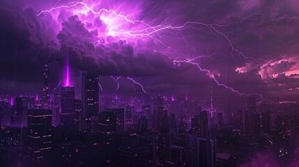 A lightning thunderstorm flash illuminating the night sky, depicting weather phenomena and cataclysms such as hurricanes, typhoons, tornadoes, and storms. 