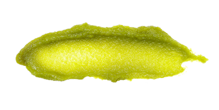 Wasabi paste spread isolated on white, top view, clipping