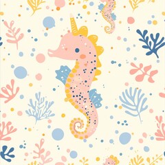 Obraz premium Cute cartoon seahorse pattern. Undersea world. Bright childish texture. Great for fabric, textile, nursery wallpaper.