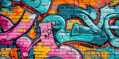 Fototapeta premium Vibrant Musical Graffiti on Brick Wall
