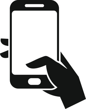 recommend clip art: Person using a smartphone icon with hand holding and tapping on the screen isolated on white background
