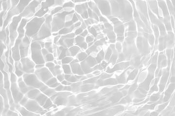 Abstract transparent white water isolated on white background. Clear white water surface with beautiful splashing ripples and bubbles. Reflection sunlight on water texture. Abstract summer background
