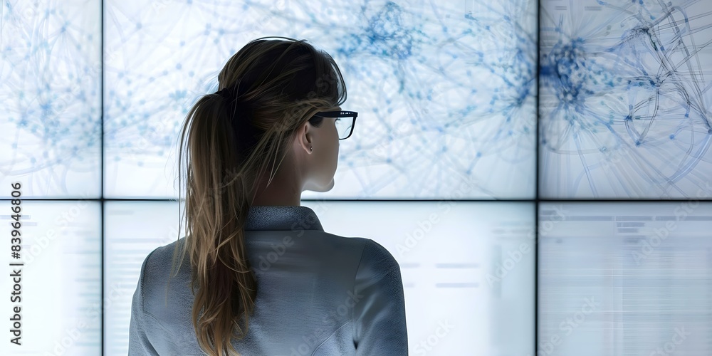 Poster analyzing risk management reports on a large screen a data scientist's perspective. concept data ana