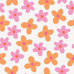 Orange Pink Floral Pattern Spring Floral Background Pink Flowers Seamless Pattern