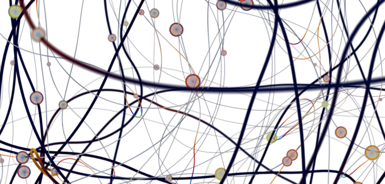 Gene lines and nodes, biological gene structure, 3d rendering.