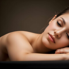 Blissful Escape: Beautiful Woman Enjoying Massage Therapy in a Bright Spa