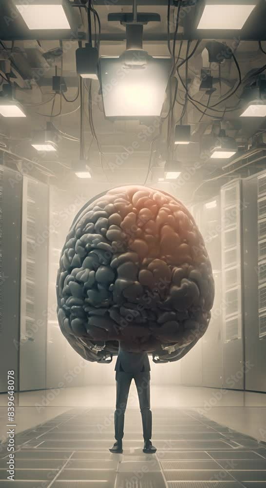 Poster a brain suspended in the middle of the server room concept of artificial intelligence and machine le