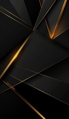 Elegant black background with golden lines and geometric shapes