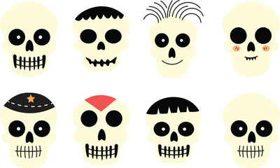 Set of Colorful Death, danger or poison Fill icons. Crossbones Skull Human shapes. Satanic imagery. Horror and Mortality symbols. Occult, Demon, Rock and roll Logos isolated on transparent background.
