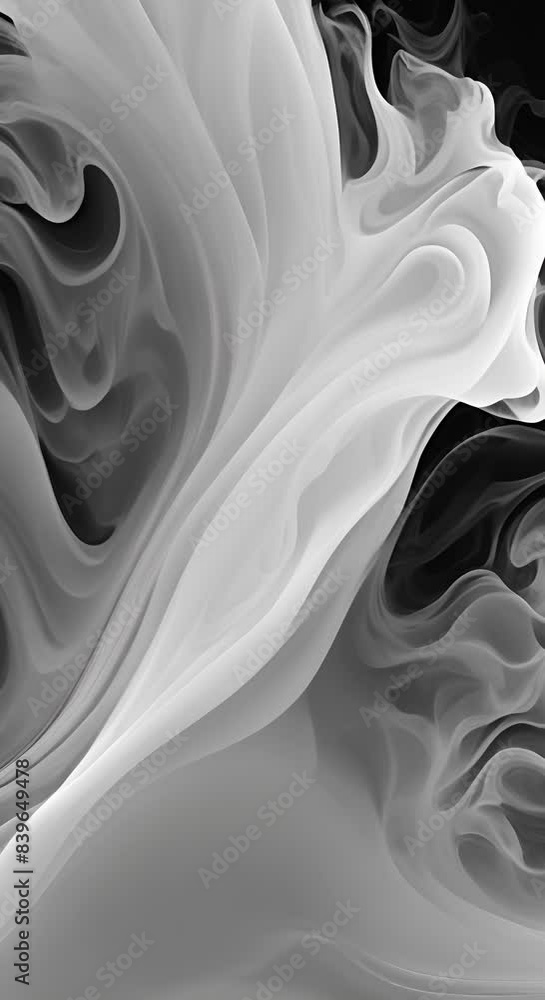 Poster white ink flowing transition on black background white smoke paint animation abstract background spl