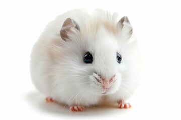 White hamster on a white background. A pet. Experimental animal.