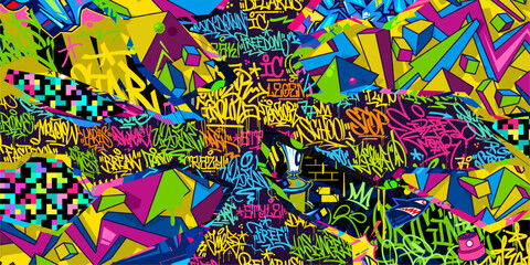 Modern Abstract Urban Street Art Graffiti Style Vector Collage Illustration Background Template