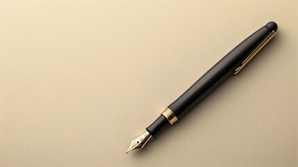 Fototapeta premium A simple pen in the upperleft third of the frame on a solid beige background