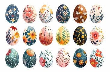 Colorful Easter eggs with floral patterns 