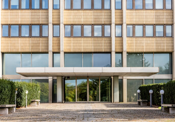 entrance of a tall office building.