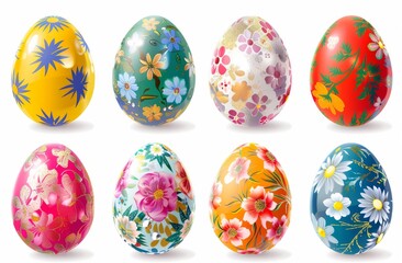 Colorful Easter eggs with floral patterns 