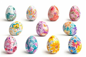 Colorful Easter eggs with floral patterns 