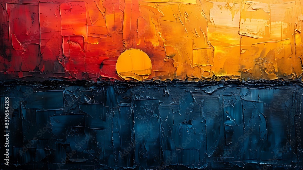 Poster singular impact experience potency of minimalist abstraction dominant hue commanding canvas solitary
