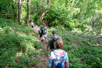 Groupe de randonneurs sur un sentier en Bretagne - France