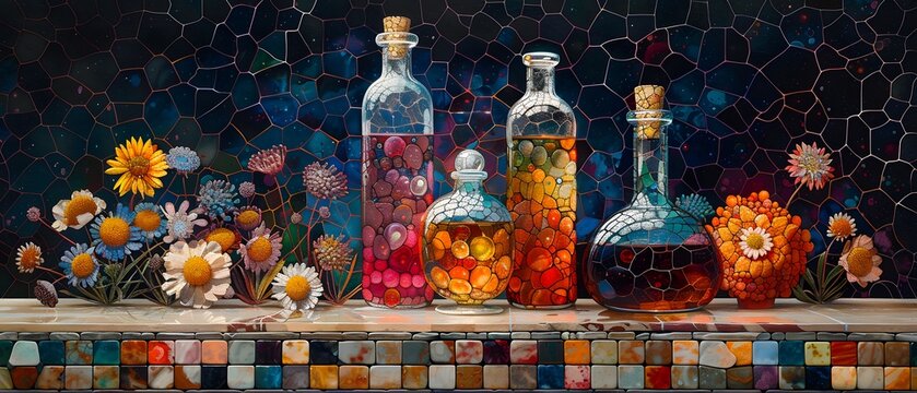 Pointillism Art, Through their meticulous work, the alchemist evinces their resolution to succeed, each potion a clear demonstration of their determination to overcome any challenge., Photorealism