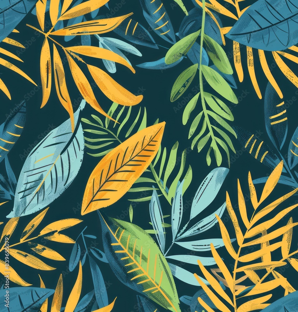 Wall mural a seamless pattern of tropical leaves in pastel colors