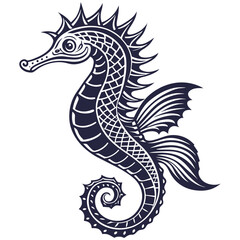 Elegant seahorse, styled as a linocut print. Marine artwork for nautical decor, oceanic projects, and sea life enthusiasts