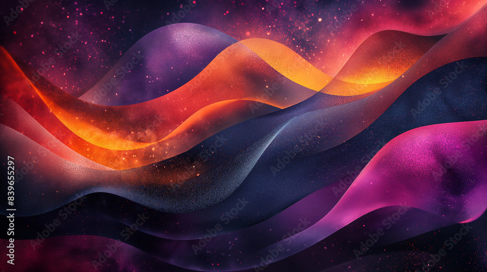 Aufkleber a digital artwork featuring colorful abstract waves in a dark background with scattered stars