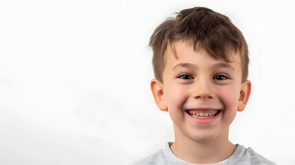 young boy with a proud and confident smile on white backdrop. generative ai